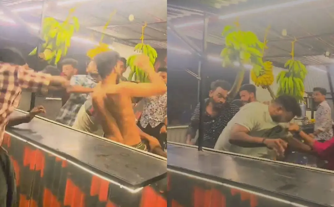 Visuals of the clash between CPM and BJP workers inside a wayside eatery at Adoor | Screengrab: Mathrubhumi news