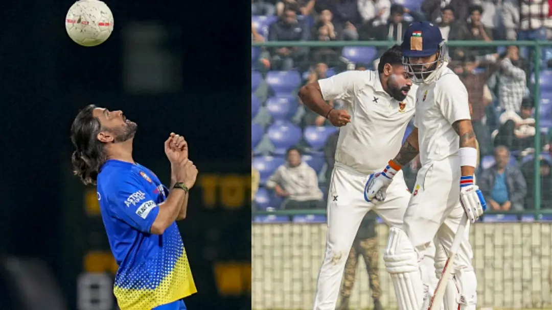 From (L) MS Dhoni;  Himanshu Sangwan celebrating after dismissing Kohli. | Photo: Agencies