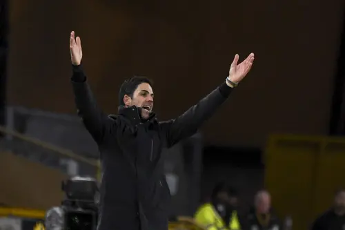 Arsenal's manager Mikel Arteta gestures during the English Premier League soccer match between Wolverhampton Wanderers and Arsenal at the Molineux Stadium in Wolverhampton, England, Saturday, Jan. 25, 2025. | Photo: AP