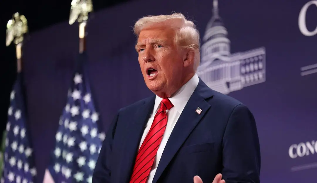 US President Donald Trump addresses the 2025 Republican Issues Conference at the Trump National Doral Miami | Photo: AFP