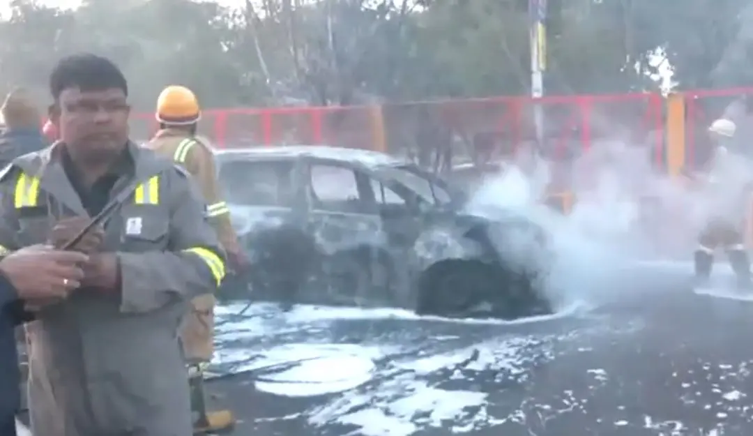 Fire breaks out at a parked vehicle near the Mahakumbh venue (Screengrab:X)