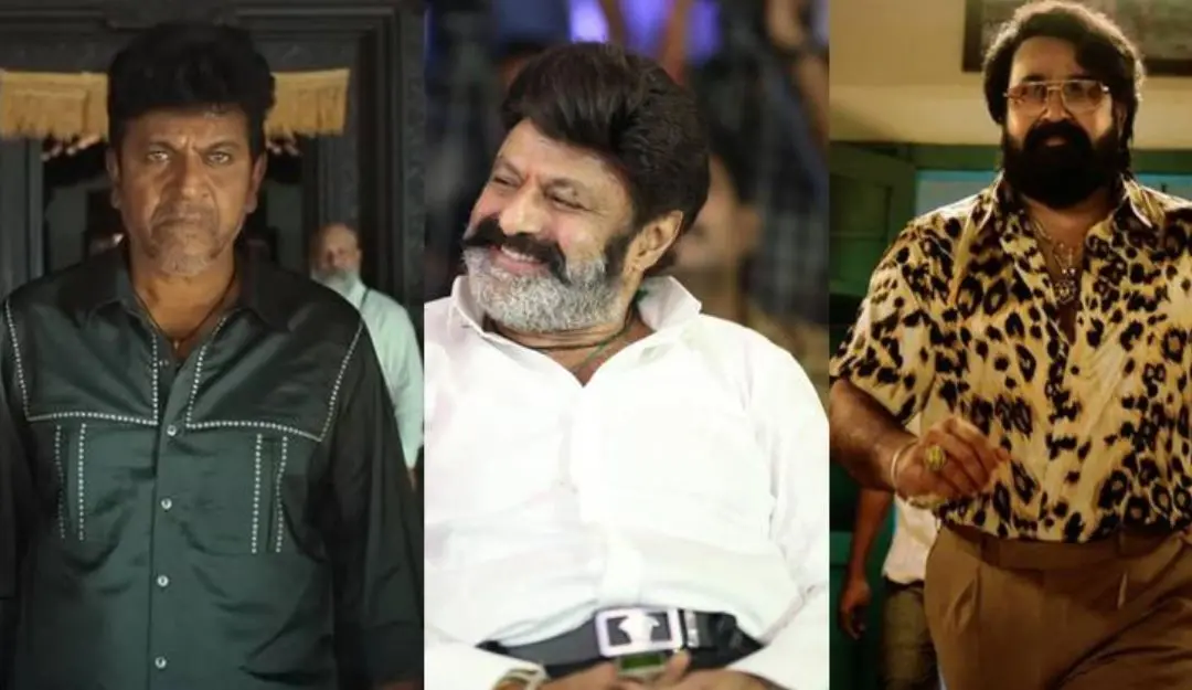 From (L) Shiva Rajkumar, Balakrishna and Mohanlal | Photo: Screengrab/Agencies