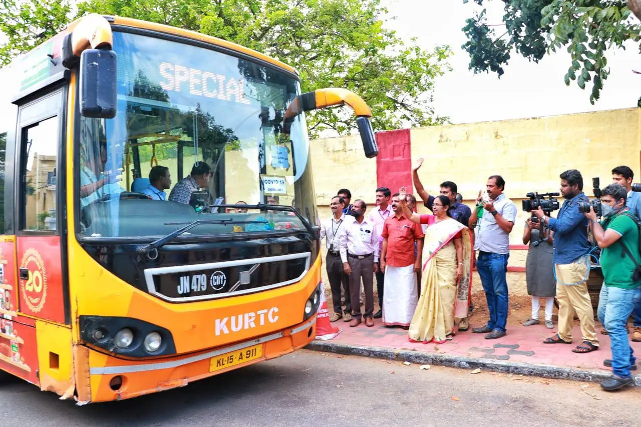 Health Minister K. K. Shailaja and other officials sending off the medical team