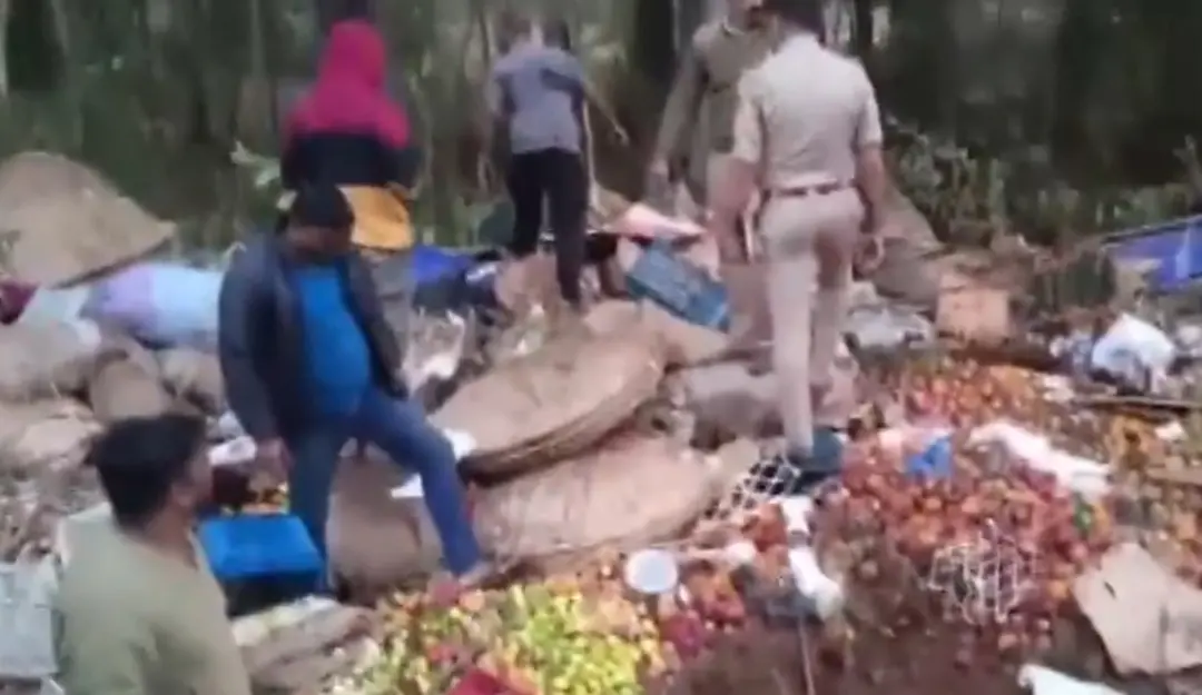 Yellapura truck fell into valley. |Screen grab: ANI