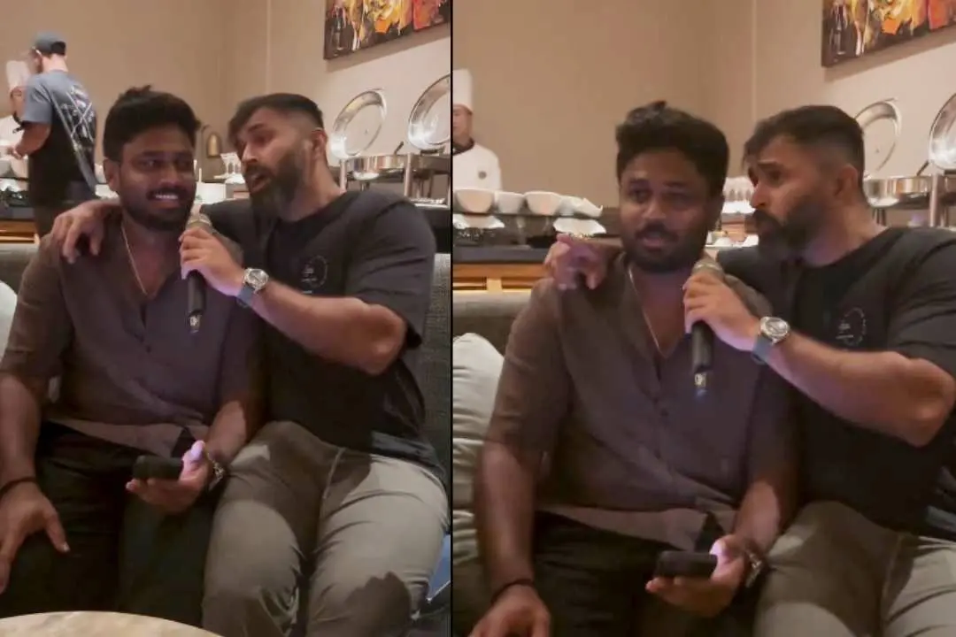 അഭിഷേക് നായര്ക്കൊപ്പം പാട്ടുപാടുന്ന സഞ്ജു സാംസണ്