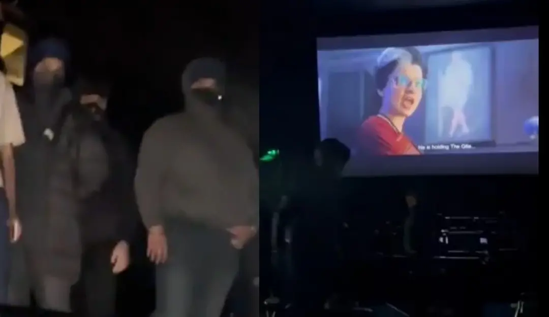 Masked Khalistan protests disrupt Emergency movie screening in UK. | Screen grab: X