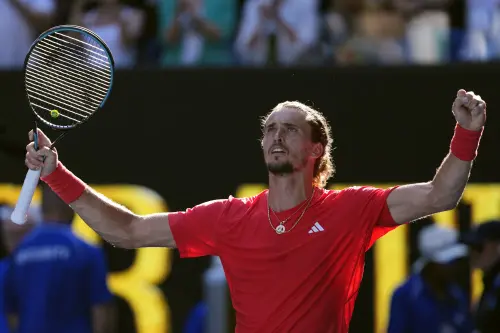 Alexander Zverev of Germany celebrates after defeating Tommy Paul of the U.S. in their quarterfinal match at the Australian Open tennis championship in Melbourne, Australia, Tuesday, Jan. 21, 2025. | Photo: AP