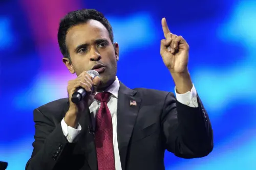 Republican presidential candidate Vivek Ramaswamy speaks during the Turning Point Action conference, July 15, 2023, in West Palm Beach, Fla.Ramaswamy is slated to headline a GOP fundraiser in South Carolina as he returns to campaigning in the first-in-the-South primary state. (AP Photo/Lynne Sladky, File)