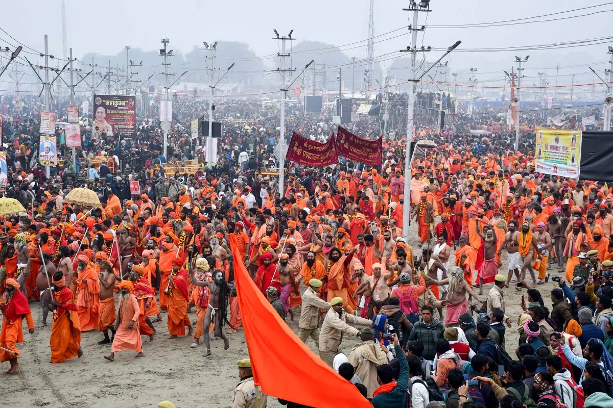 Sadhus throng at Triveni Sangam during the Mahakumbh 2025 | Photo: ANI