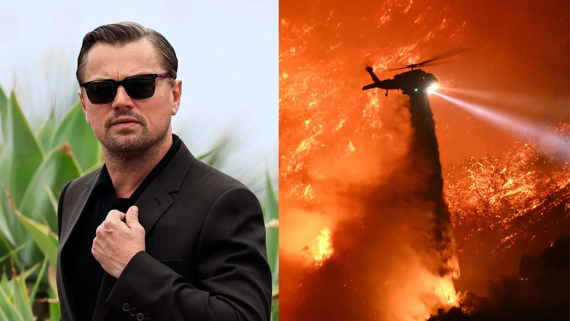 Leonardo DiCaprio, fire fighting helicopter drops water as the Palisades fire grows near the Mandeville Canyon neighborhood and Encino, California | Photos: AFP