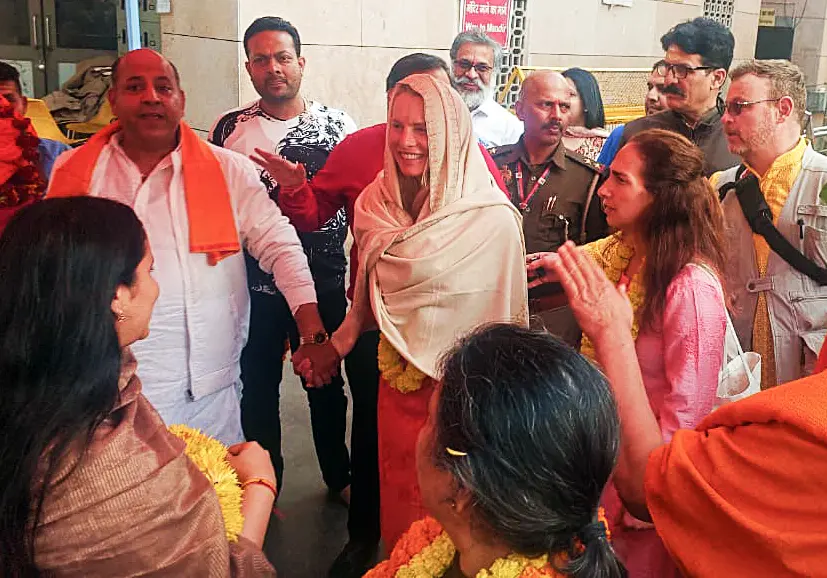 Late Apple co-founder Steve Jobs's wife Laurene Powell Jobs visits Kashi Vishwanath Temple, in Varanasi | Photo: ANI