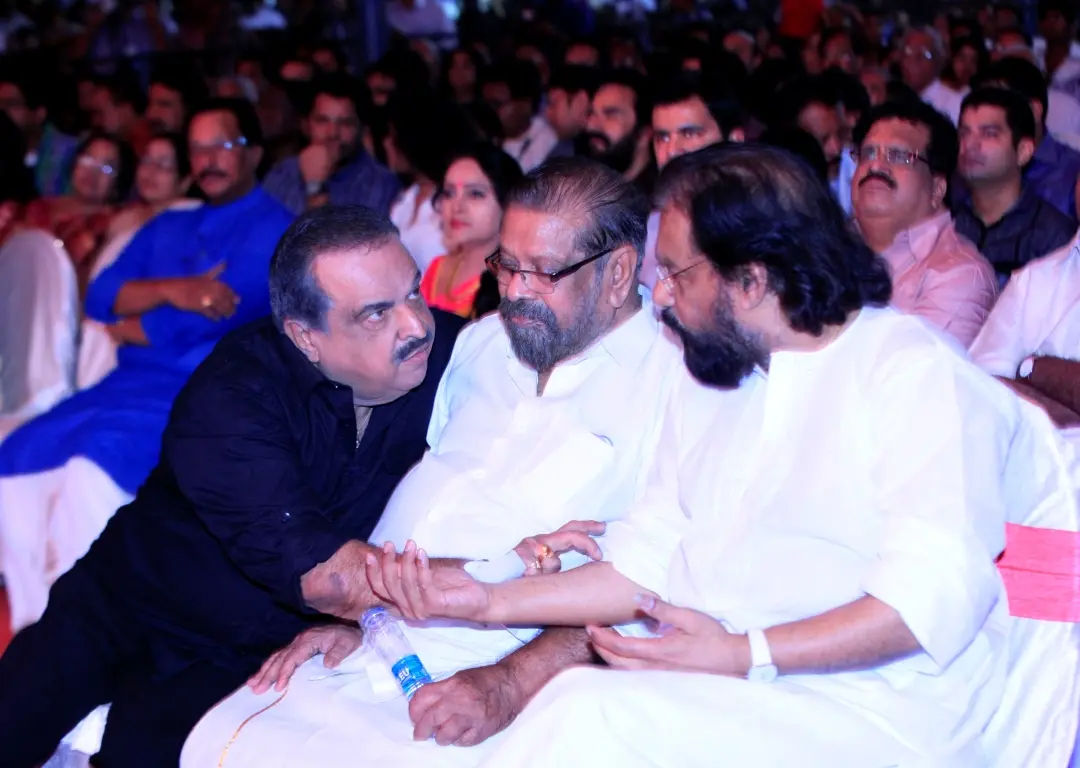 P Jayachandran and KJ Yesudas with MK Arjunan Master during the rehearsal of 'Devanganam- a tribute to Johnson Master' | Photo: Philip J