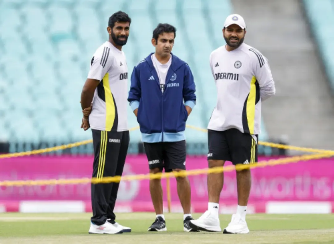 Indian cricket team Head coach Gautam Gambhir, players Rohit Sharma and Jasprit Bumrah inspect the pitch. | File Photo: ANI