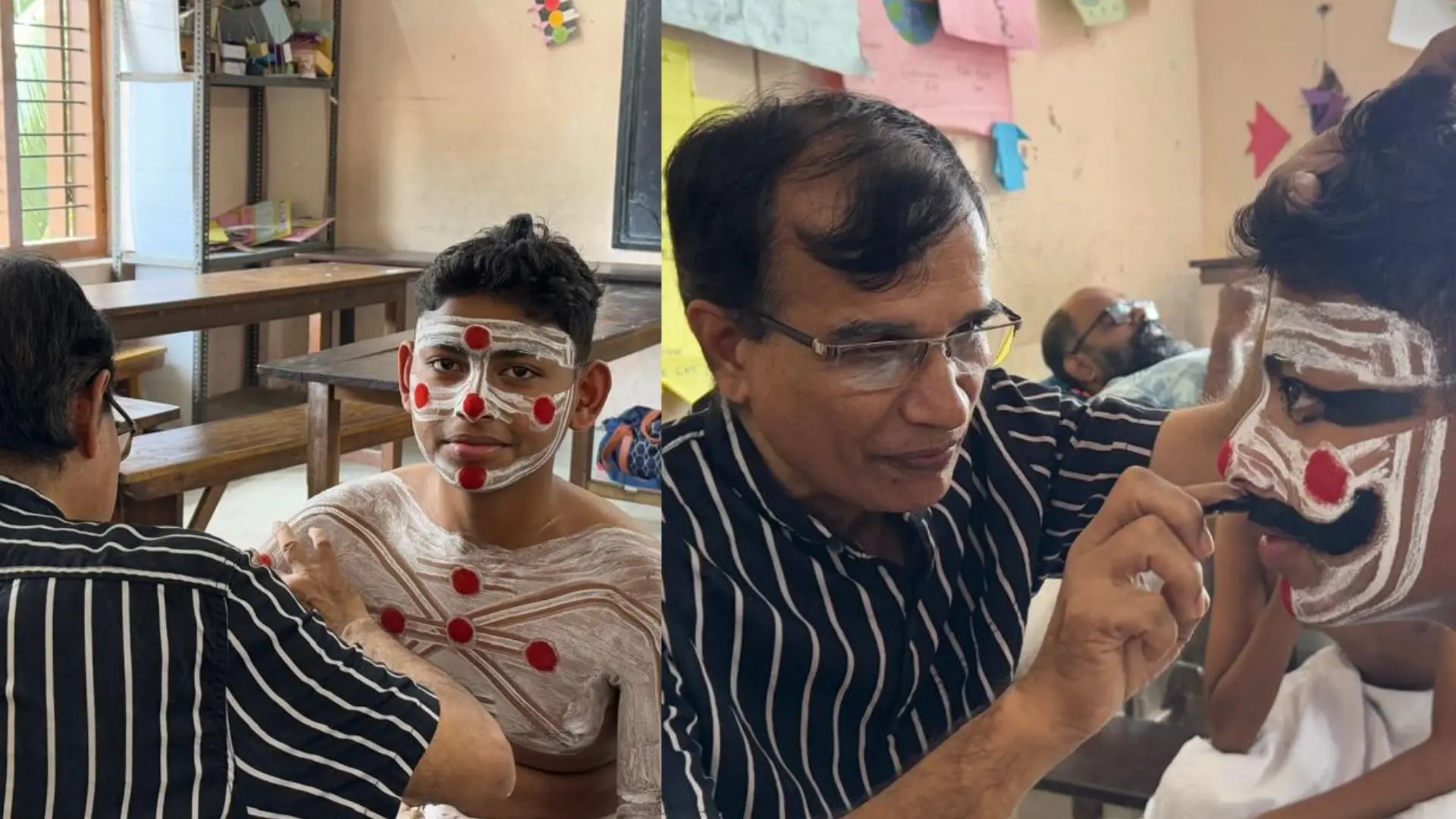 Painkulam Narayana Chakyar getting his students ready for Chakyarkoothu at Kalolsavam 2025