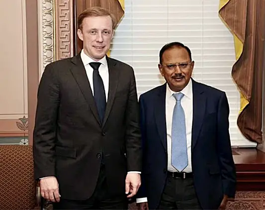 National Security Advisor Ajit Doval meets White House National Security Advisor to US President Joe Biden, Jake Sullivan | Filephoto: ANI