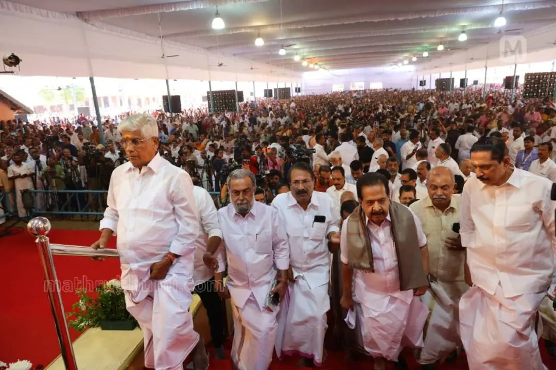Ramesh Chennithala arrives at NSS function at Perunna | Photo: G Sivaprasad