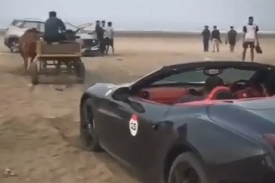 Heartwarming Video: Humble bullock cart rescues stranded Ferrari on Mumbai beach