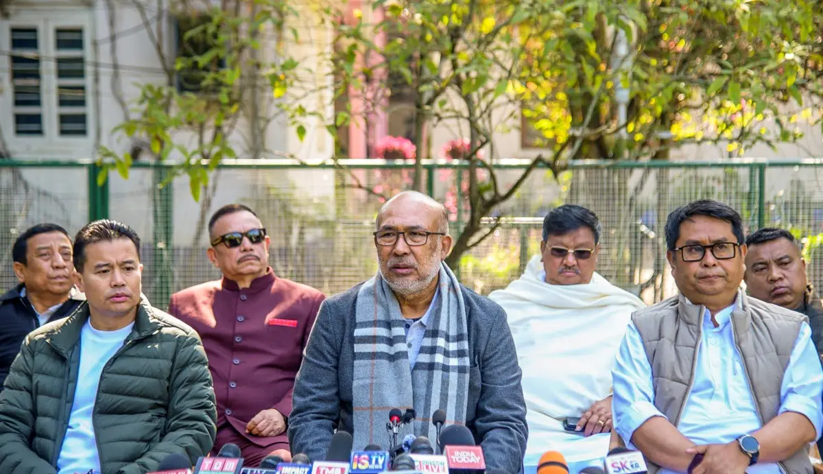 N Biren Singh addresses media | Photo: PTI