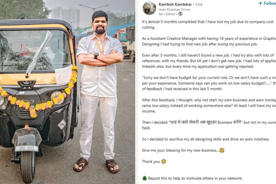 Mumbai graphic designer turns auto-rickshaw driver after losing job, check viral LinkedIn post