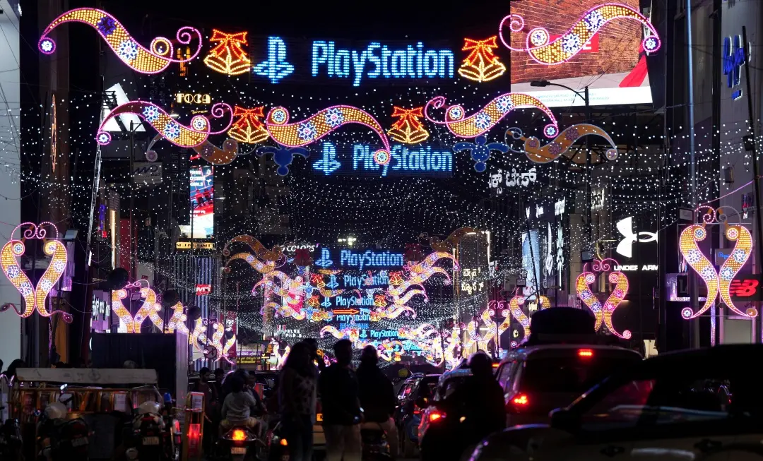 Illuminated Brigade road in Bengaluru