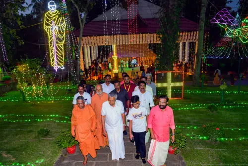 Thiruvananthapuram: Kerala Chief Minister Pinarayi Vijayan visits the Chempazhanthy Sree Narayana Gurukulam (the birth place of Sri Narayana Gurudeva, during his 169th birth anniversary celebrations, in Thiruvananthapuram, Thursday, Aug. 31, 2023. (PTI Photo)