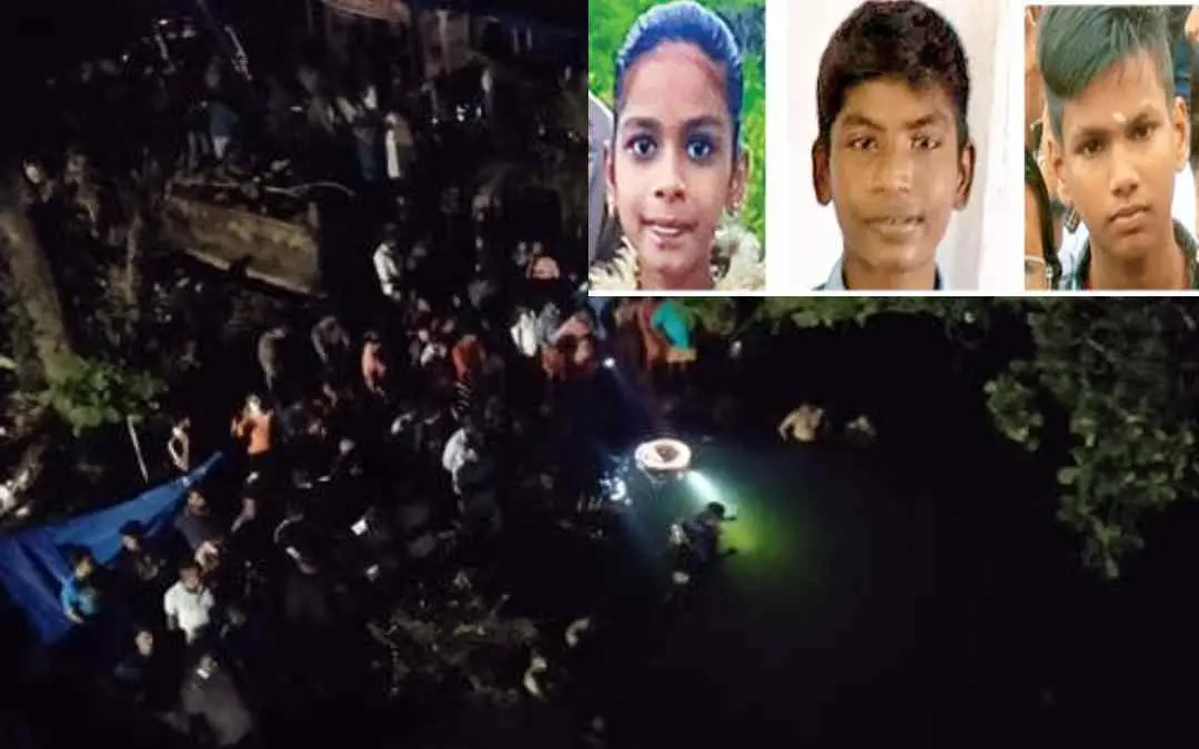 Rescue operation in the Thattukadavu river, (inset) Sreevedha, Abhinav, Sreerag | Photo: Mathrubhumi