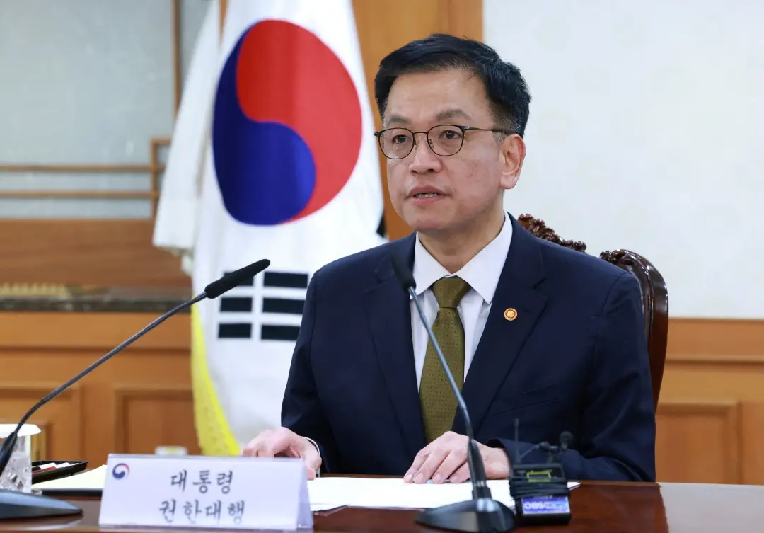 South Korea's Finance Minister and new acting president Choi Sang-mok speaks as he presides over a meeting of the National Security Council at the Government Complex in Seoul