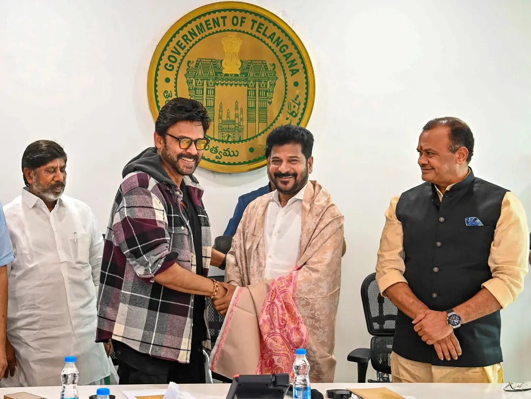 Telangana Chief Minister A. Revanth Reddy with actor Venkatesh Daggubati during a meeting with directors, producers and actors of Telugu film industry, in Hyderabad | photo: PTI