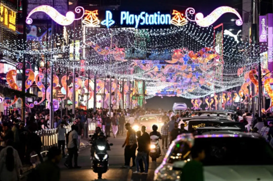 Illuminated Church Street in Bengaluru. | Photo: AFP