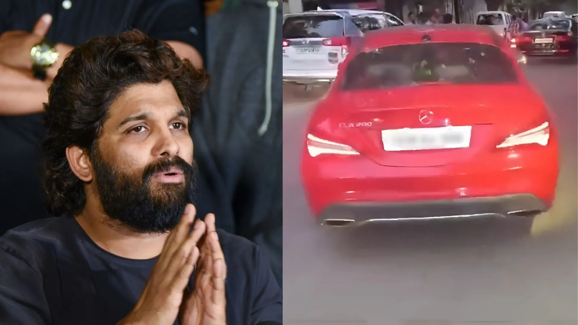 Allu Arjun, the actors kids being taken to safety in car | Photos: PTI, Screengrab (X)