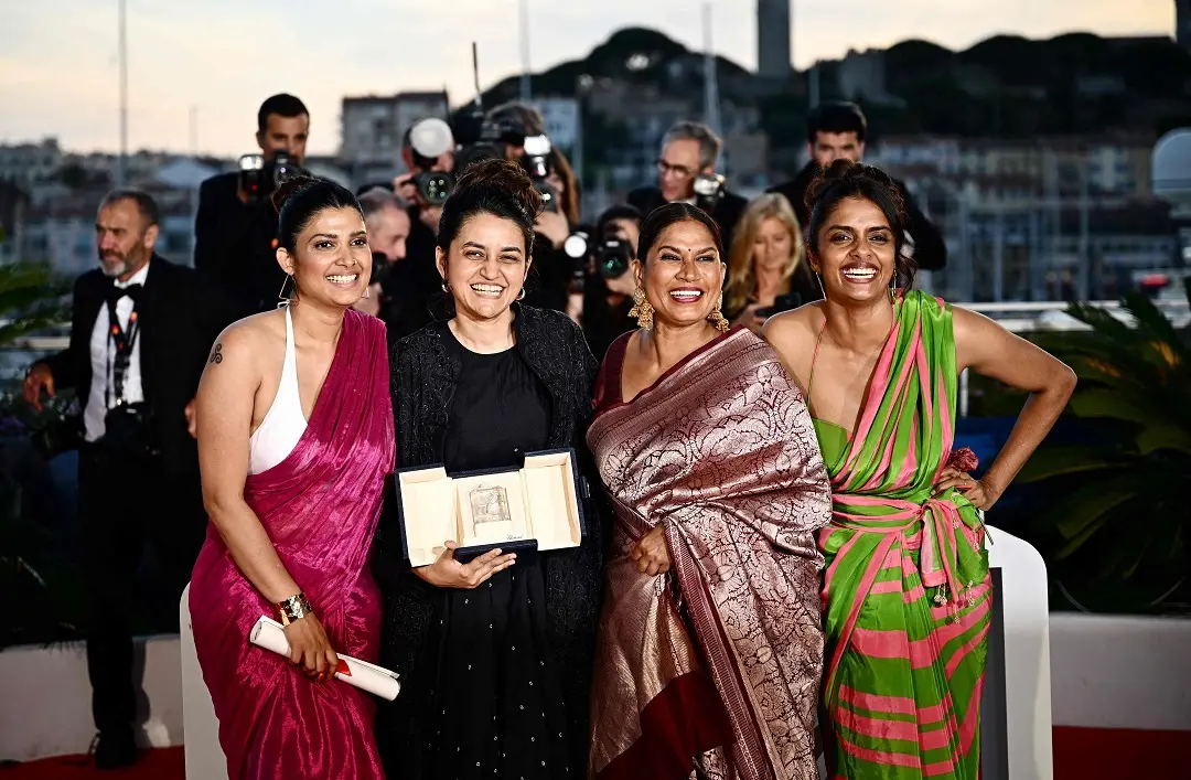 (From L) Actress Divya Prabha, director Payal Kapadia, actress Chhaya Kadam and actress Kani Kusruti pose during a photocall after winning the Grand Prix for the film 'All We Imagine as Light' during the closing ceremony at the 77th edition of the Cannes Film Festival in Cannes, France | Photo: AFP