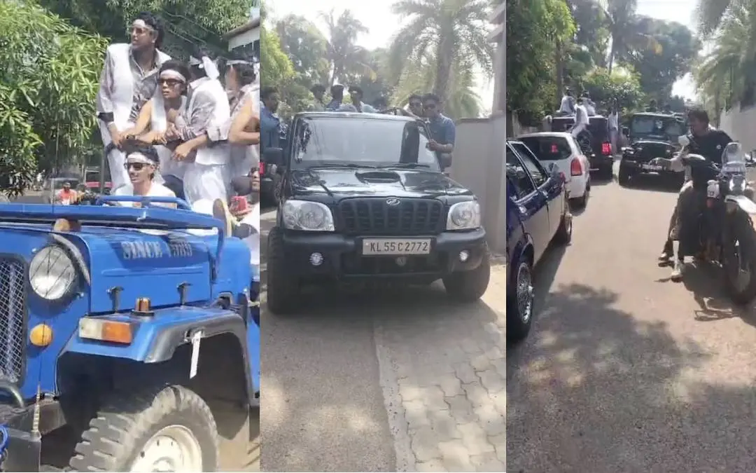 Visuals of college students involved in vehicle stunt in Perumbavoor