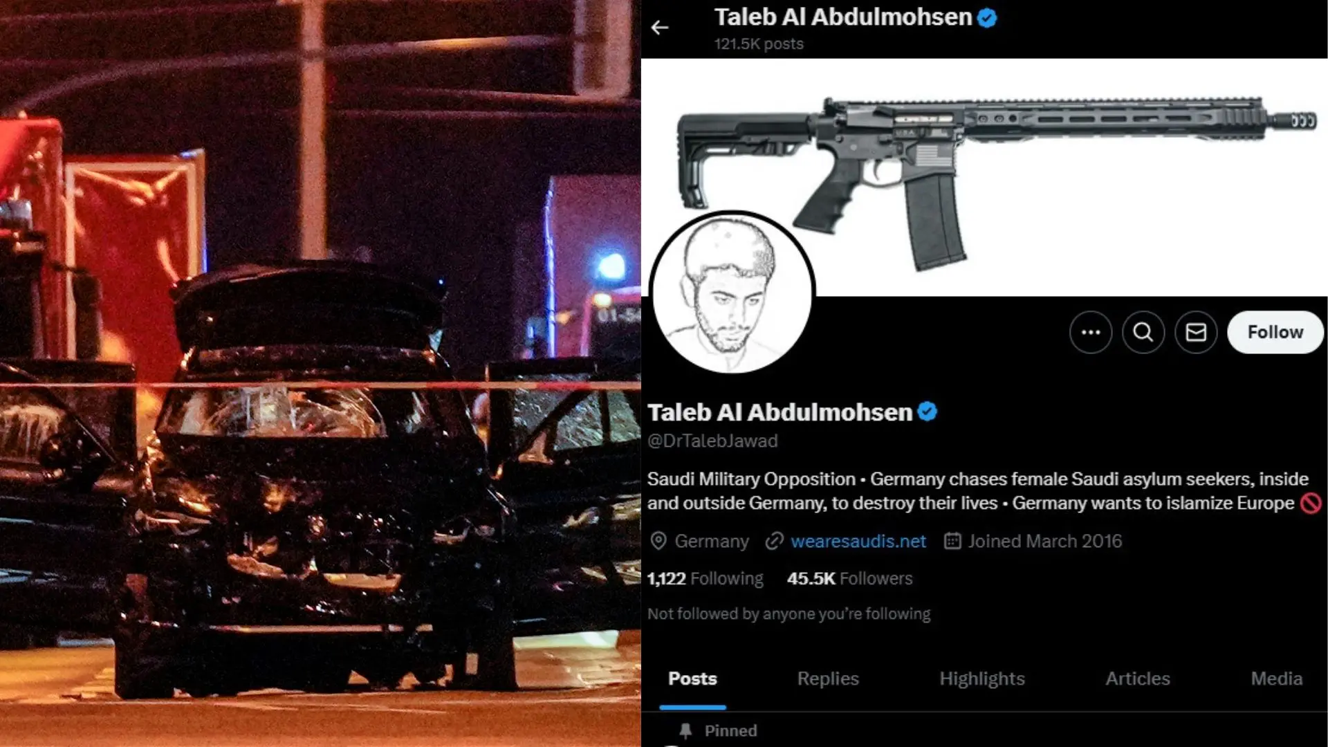 The car driven by Taleb, suspect's X account | Photos: AP, Screengrab