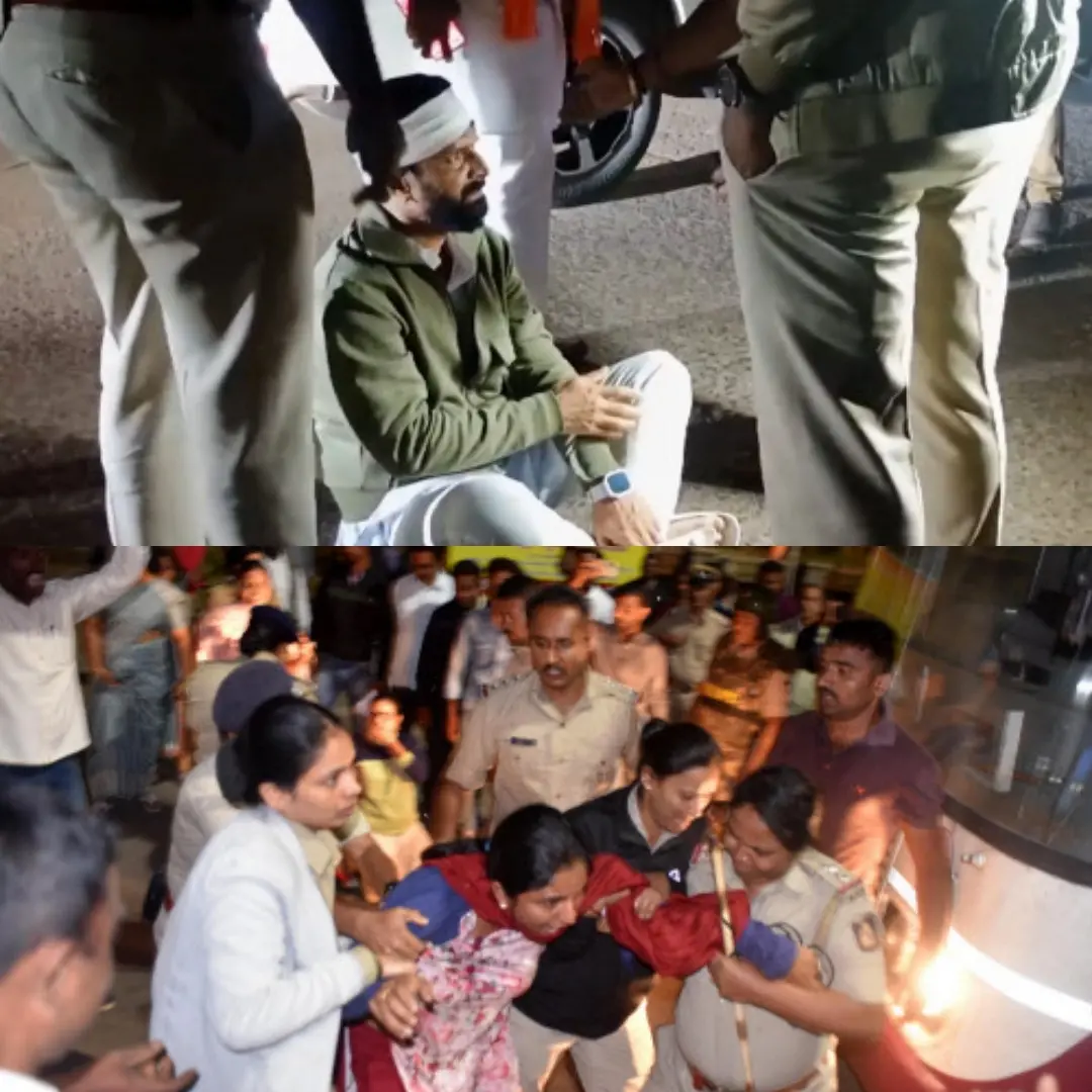 Police arrest BJP leader C. T. Ravi and Police detain BJP activists during protest against his arrest.| ANI