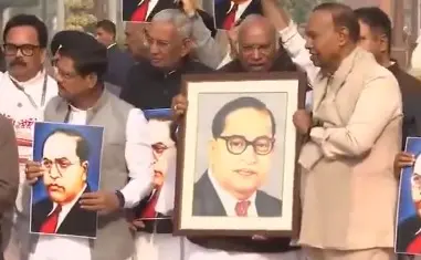 Opposition MPs stage protest in Parliament against Amit Shah's remarks on Babasaheb Ambedkar