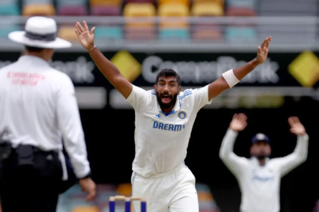 India's Jasprit Bumrah (C) appeals unsuccessfully for LBW for Australia's Nathan McSweeney on day five of the third cricket Test match between Australia and India at The Gabba in Brisbane. | Photo: AFP