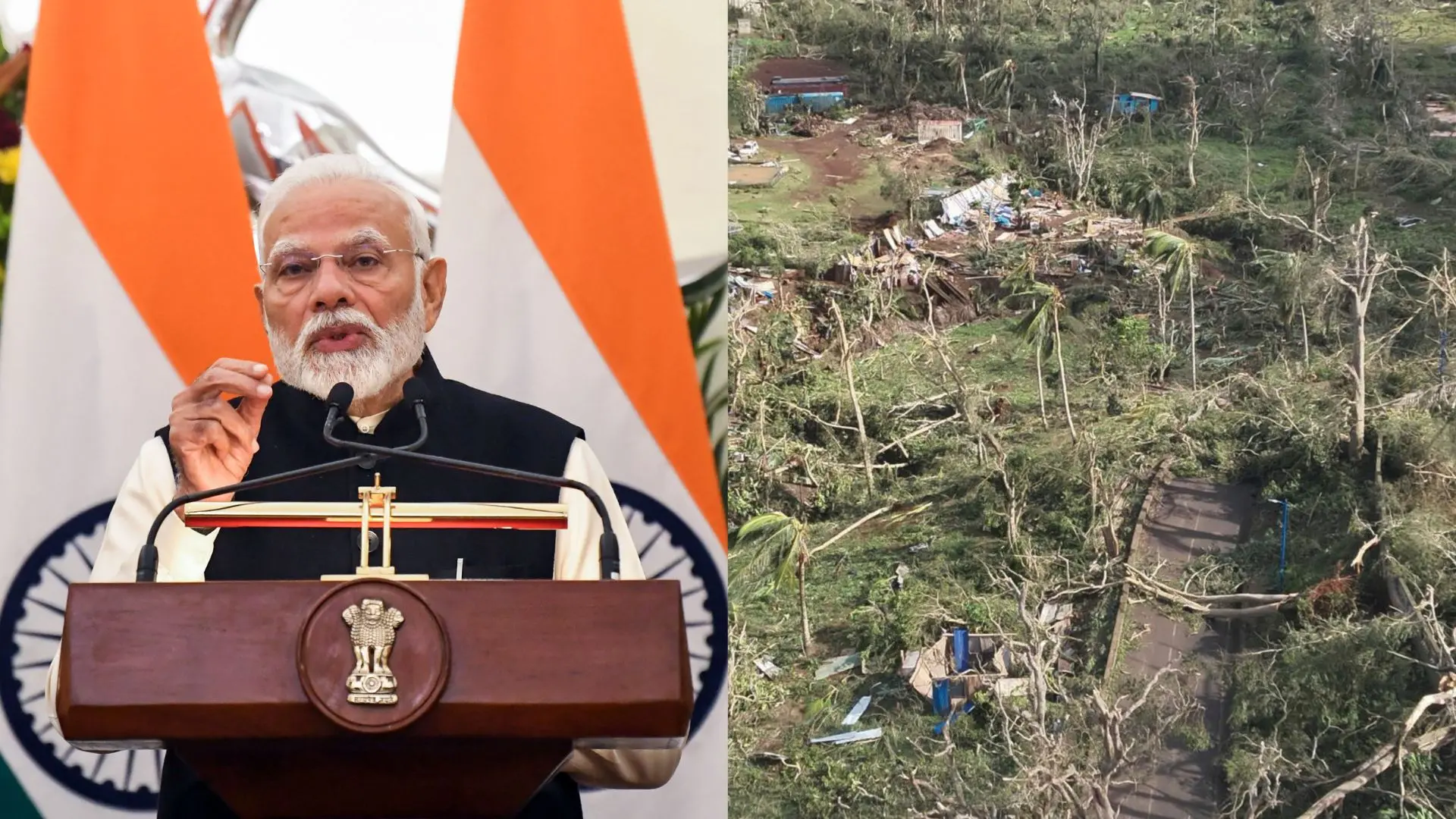 PM Narendra Modi, devastated part of the French territory of Mayotte in the Indian Ocean, after the island was battered by cyclone Chido