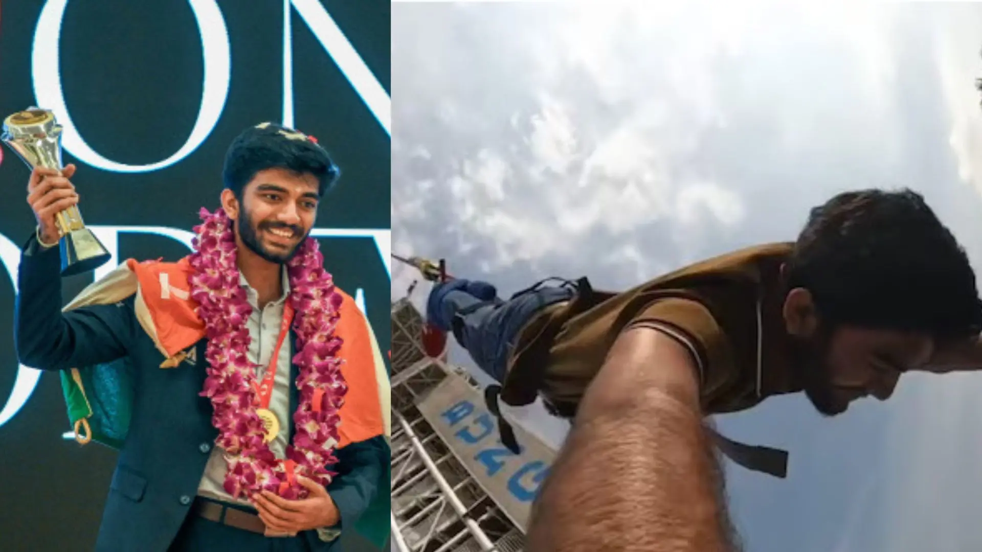 World Champion Gukesh goes bungee jumping post his victory | Screengrab
