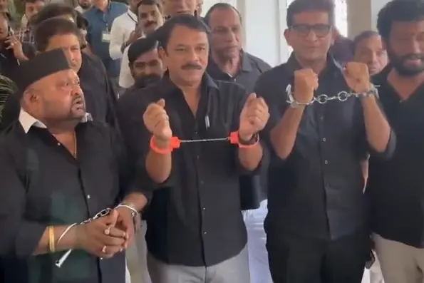 BRS leaders wear black shirts, handcuffs in Telangana Assembly over alleged mistreatment of farmers