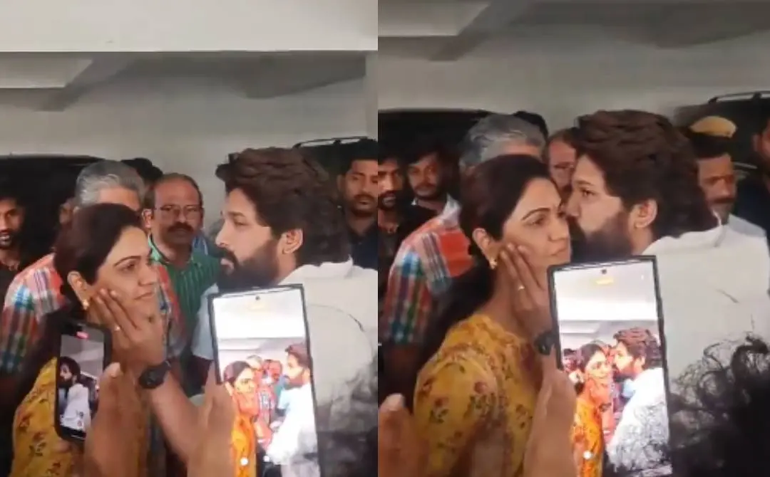 Allu Arjun kisses wife before leaving with cops | Screengrab: x.com/theprayagtiwari