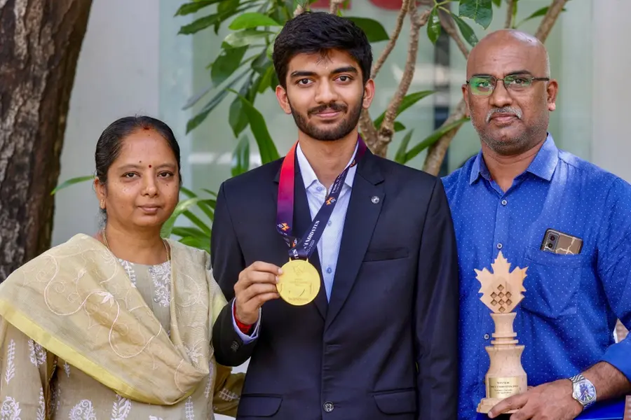 Gukesh's heartfelt gesture after receiving FIDE World Championship Trophy | WATCH