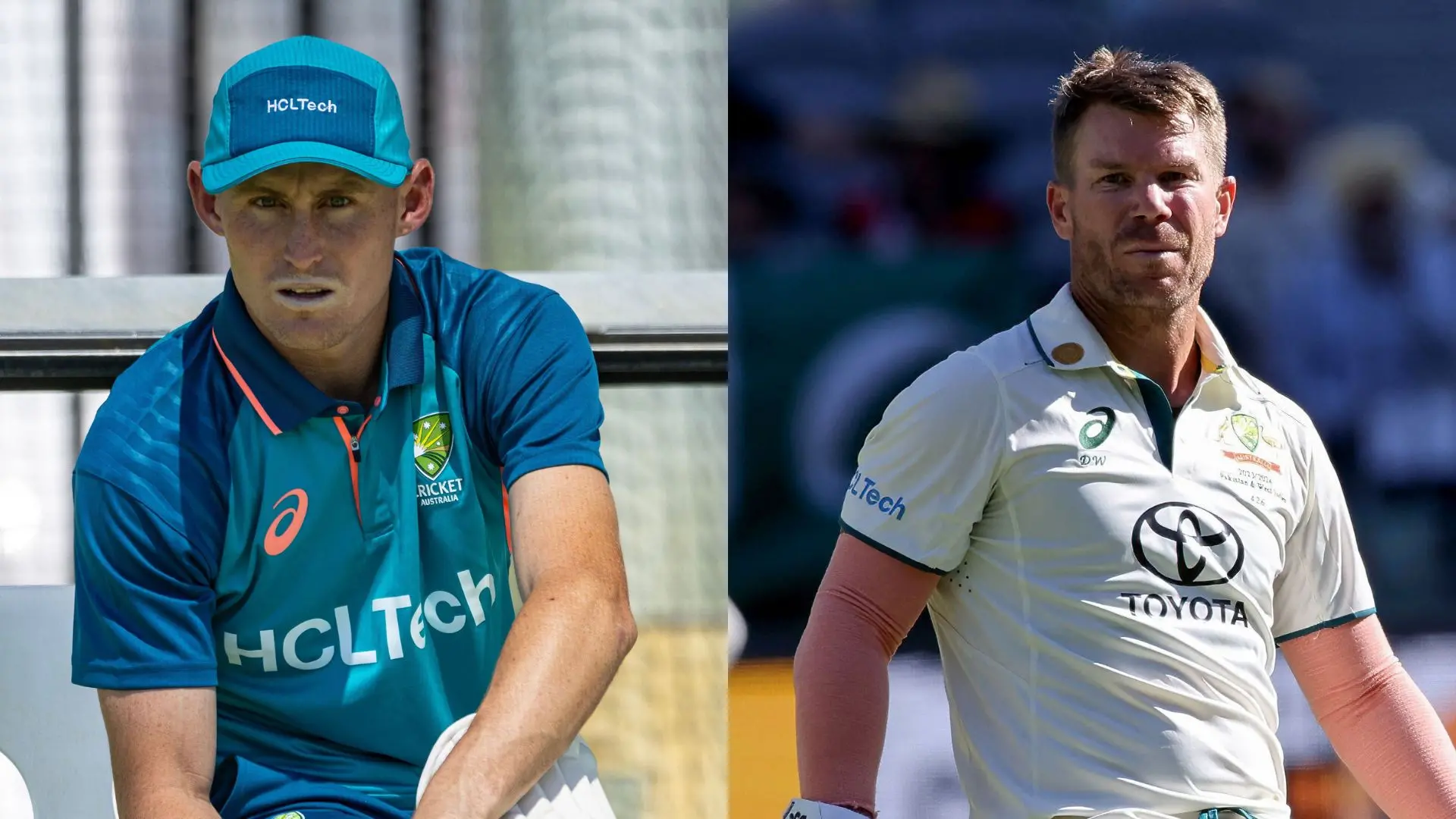 Marnus Labuschagne (L) and David Warner (R)
