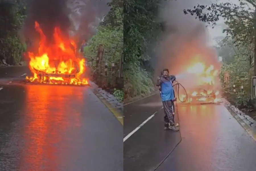 Running car catches fire on Kerala’s Thamarassery pass; None injured | Video