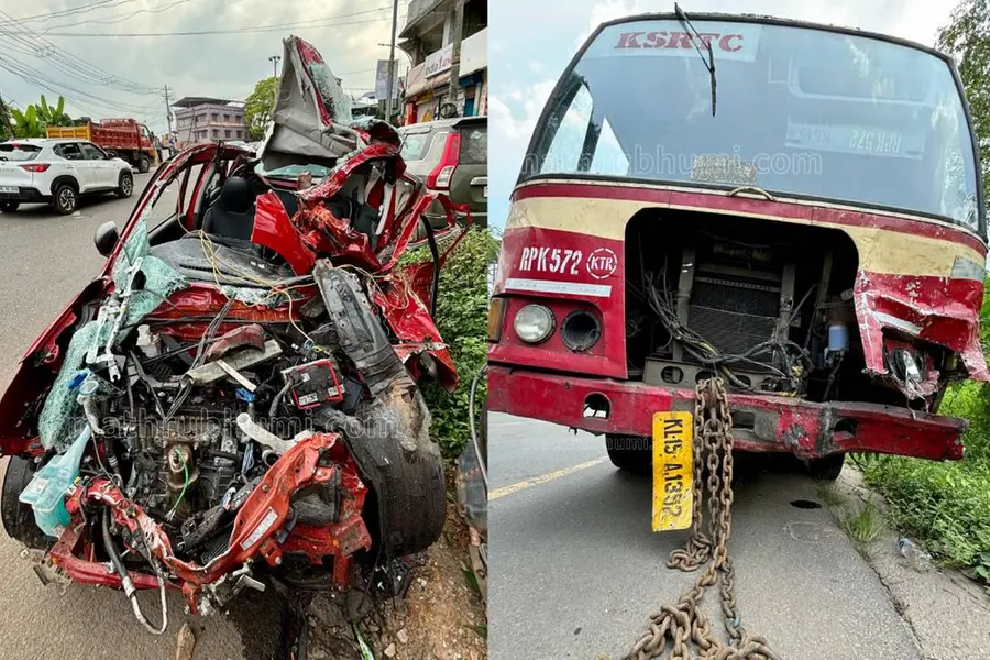 Woman dead, son critically injured after car rams KSRTC bus in Kollam ...