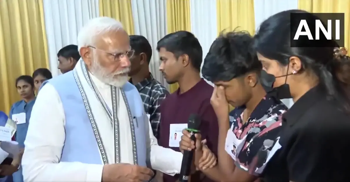 PM Modi at relief camp | Photo: Screengrab of X \ ANI