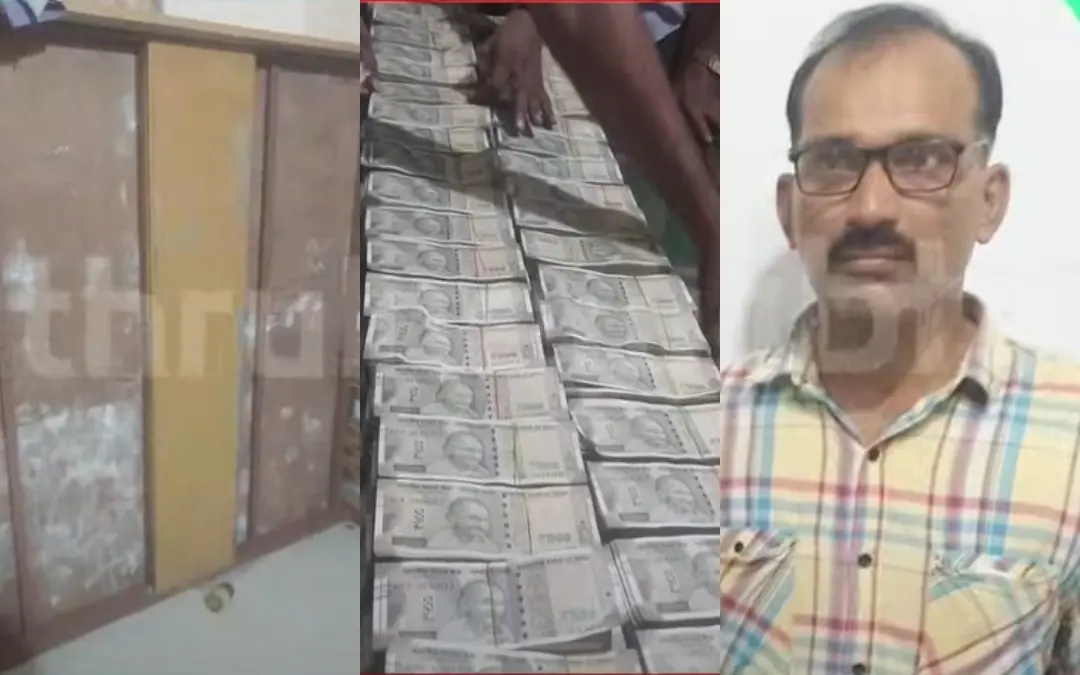 മോഷണമുതല് ഒളിപ്പിക്കാന് കട്ടിലിനുള്ളിലുണ്ടാക്കിയ പ്രത്യേക അറ, പിടിച്ചെടുത്ത പണം, പിടിയിലായ ലിജീഷ് | Photo: Screen grab/ Mathrubhumi News