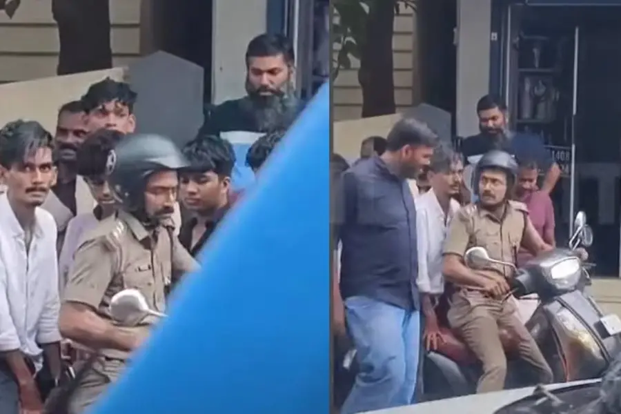 Helmetless rider mistakes Shine Tom Chacko for a real cop, brakes in panic and falls on the road