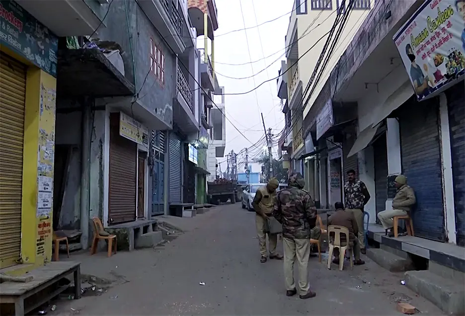 Police personnel deployed to monitor the law and order situation at Shahi Jama Masjid | Photo: ANI