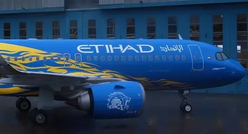 Etihad Airways unveils CSK-themed aircraft | Photo: Instagram / Etihad Airways
