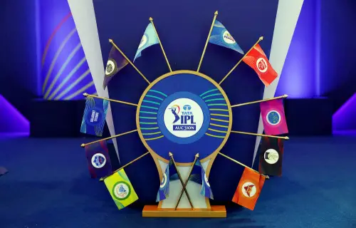 Flags representing all the teams displayed at the bidding podium during the Indian Premier League (IPL) 2022 Auction | Photo: ANI